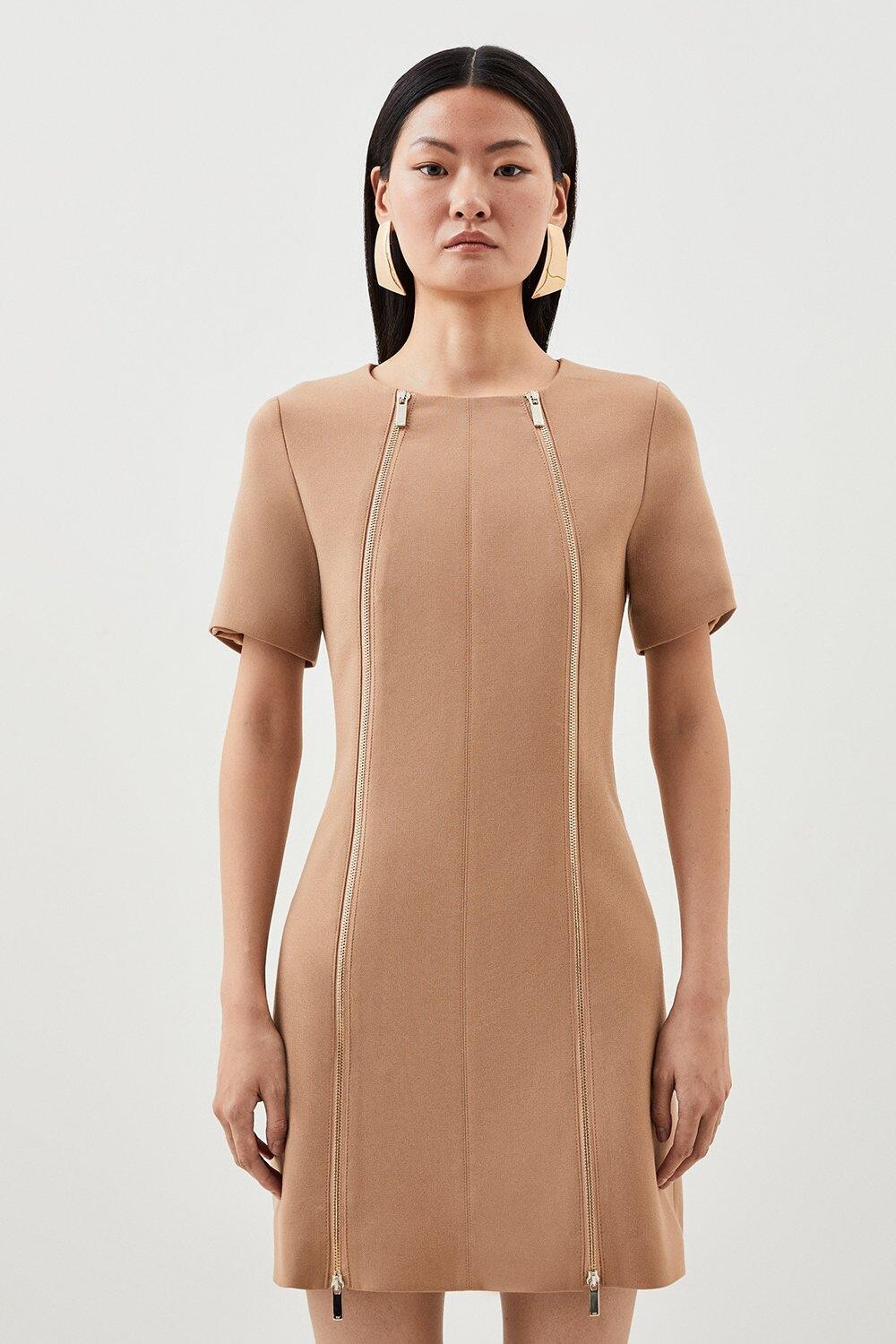 

Компактное мини-платье из эластичной ткани на молнии Karen Millen, бежевый