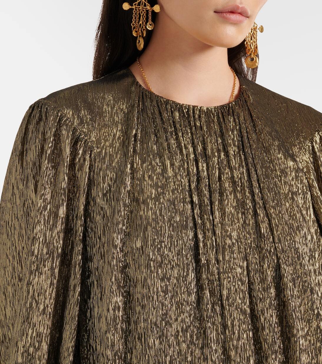 Мини-платье из смесового шелка с рукавами-фонариками Chloé, Black Gold — фото 4
