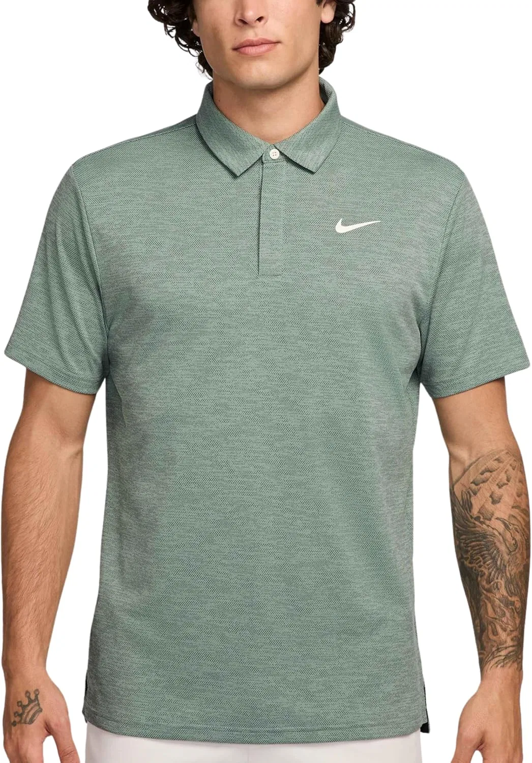 Мужское поло Nike Dri-FIT Tour Jacquard, цвет Clay Green/Night Forest/Pale Ivory