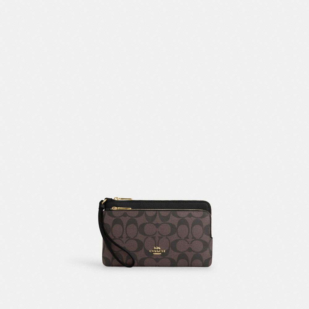 

Большой кошелек COACH Double Zip, золотой/коричневый/черный