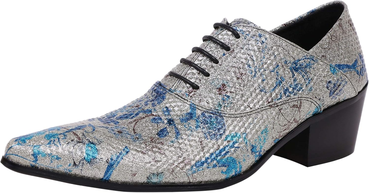 

Мужские западные кожаные ботинки Santimon Mens, шнурованные оксфорды, дизайнерские ботинки для мужчин, серебристый/синий