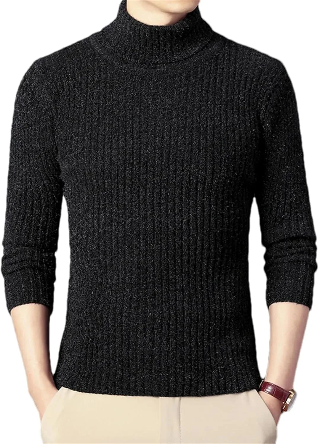 

Мужской водолазка однотонный slim-fit пуловер вязаный свитер