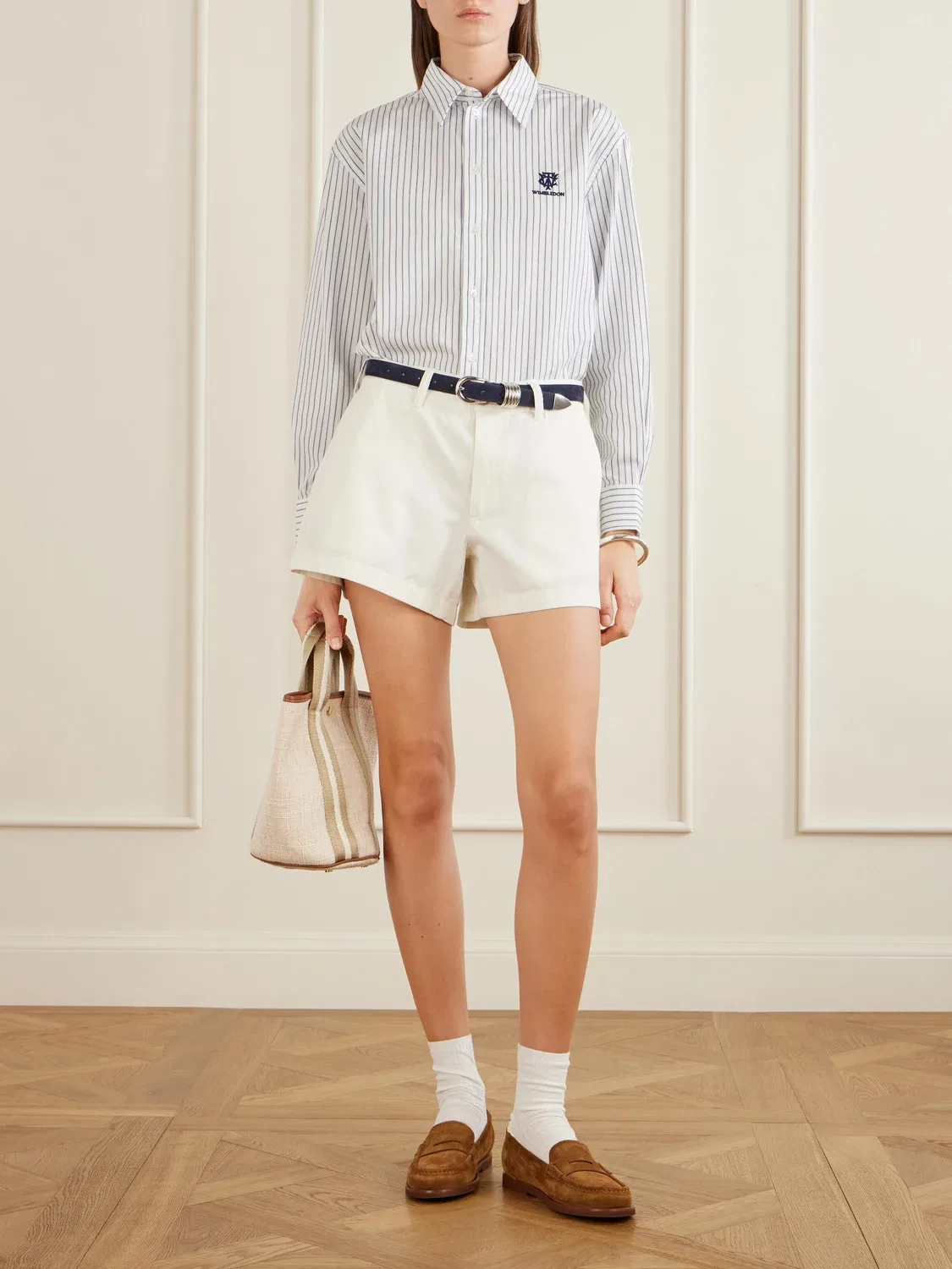 Рубашка из хлопкового поплина в полоску с вышивкой + Уимблдон POLO RALPH LAUREN, синий — фото 2