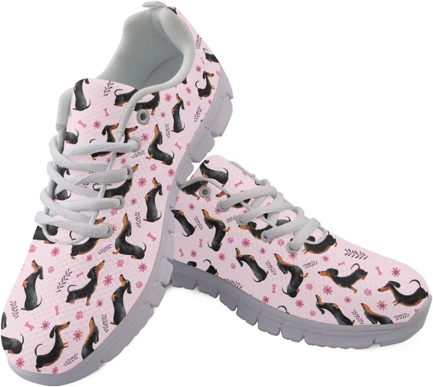 

Кроссовки для улицы Jeiento для женщин, мужчин и подростков, с нескользящей подошвой, модные сетчатые спортивные кроссовки для занятий в тренажерном зале и повседневной носки для девушек-подростков, Floral Cute Dachshund Dogs