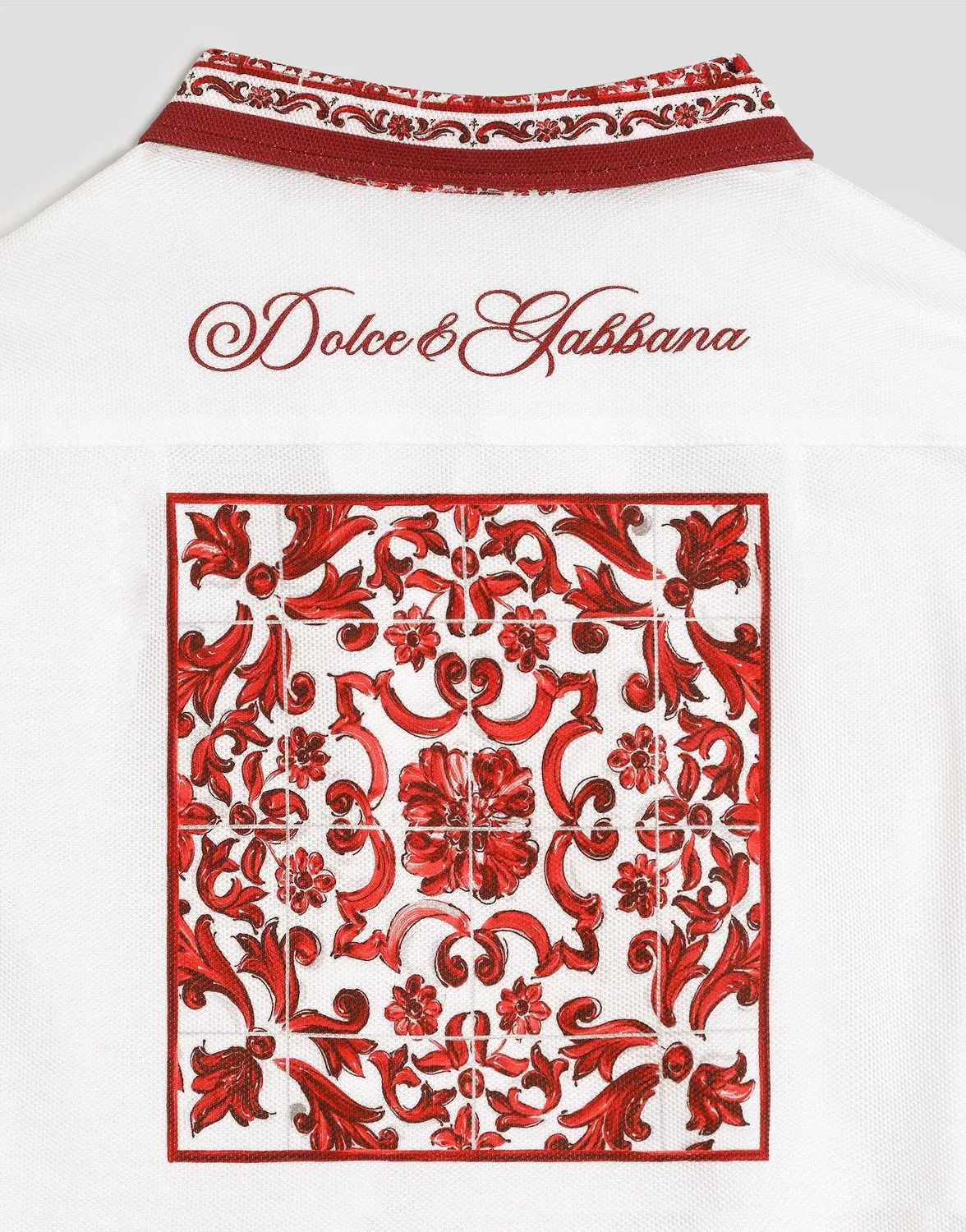 Майолика-с печатным рисунком двухслойная рубашка-поло DOLCE & GABBANA, бежевый — фото 4