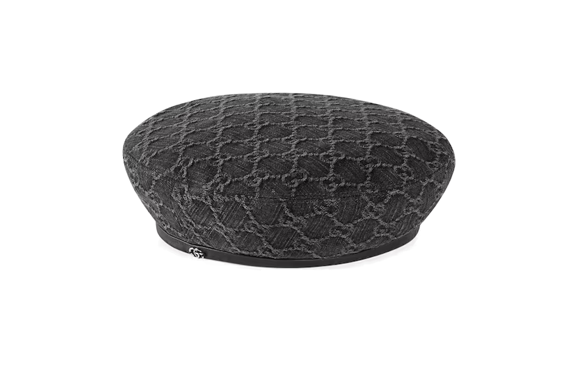 

GUCCI Берет из хлопка, льна и телячьей кожи для женщин, серый