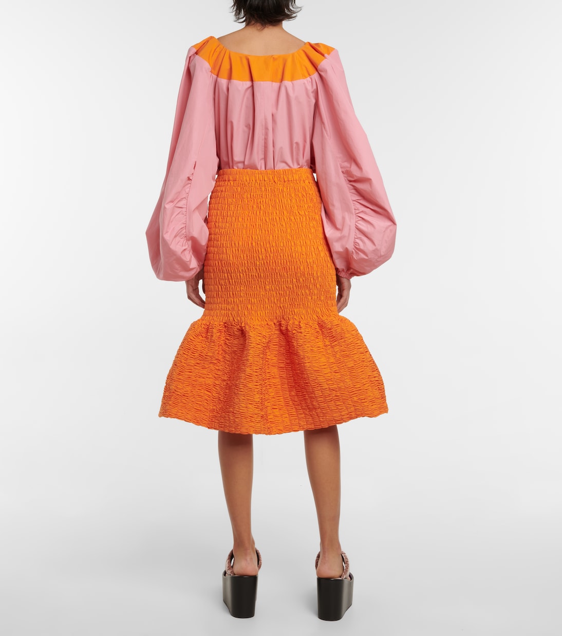 Юбка миди из хлопка со сборками Dries Van Noten, оранжевый — фото 3