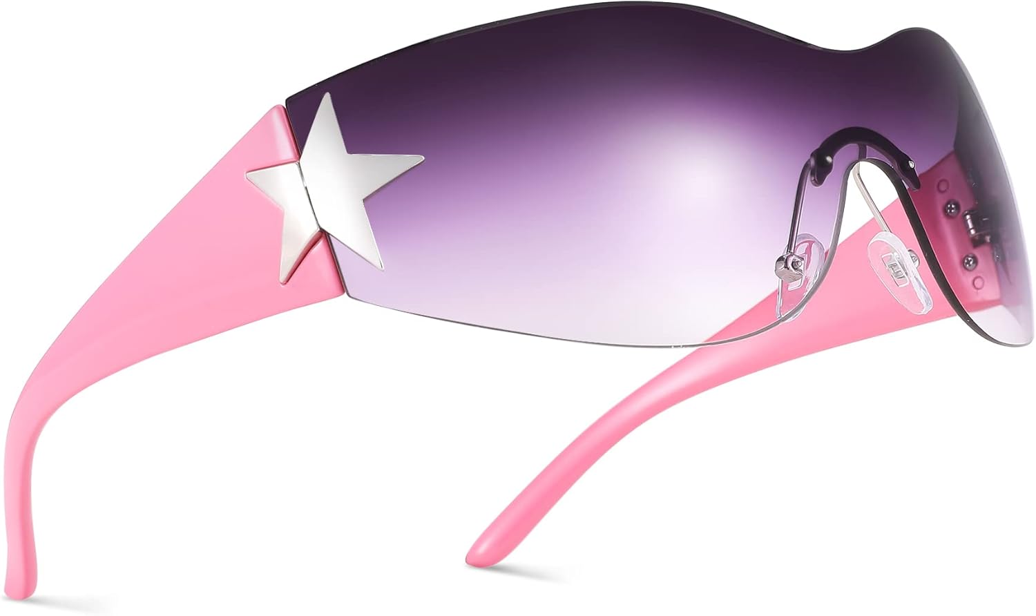 

Солнцезащитные очки NULOOQ Rimless Y2K для женщин и мужчин – модные солнцезащитные очки Star Shield с обтекаемой формой, большие безрамочные солнцезащитные очки, A5* Pink/Gradient Gray