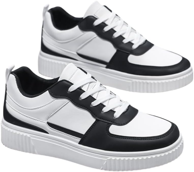 

Мужские кроссовки для скейтбординга - дышащие и удобные спортивные туфли на шнуровке с полосатым дизайном - повседневный уличный стиль, подходят для носки в любое время года Hoalox, белый/черный