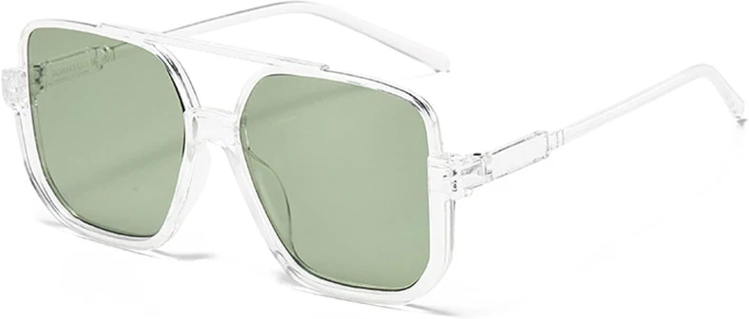 

Винтажные солнцезащитные очки с двойной перемычкой и крупной оправой для женщин и мужчин, модные очки для активного отдыха, спорта и вождения, защита от УФ-излучения UV400 TKKTLLT, Clear Green