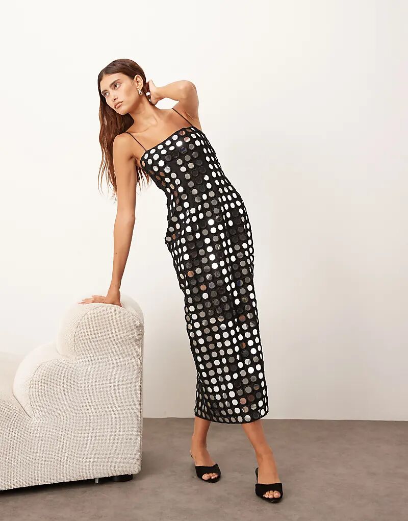 

Платье миди ARRANGE с зеркальным декором, лифом-стойкой, черного цвета