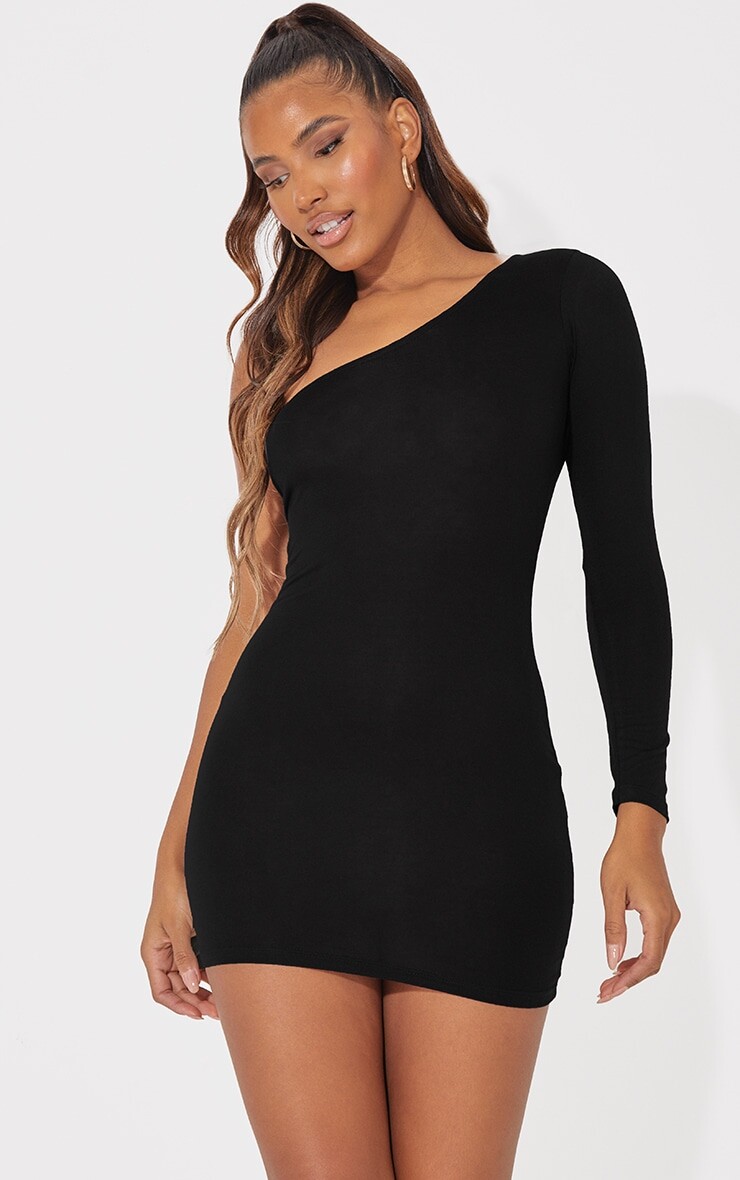 

PrettyLittleThing Черное облегающее платье на одно плечо с длинным рукавом, Черный, PrettyLittleThing Черное облегающее платье на одно плечо с длинным рукавом