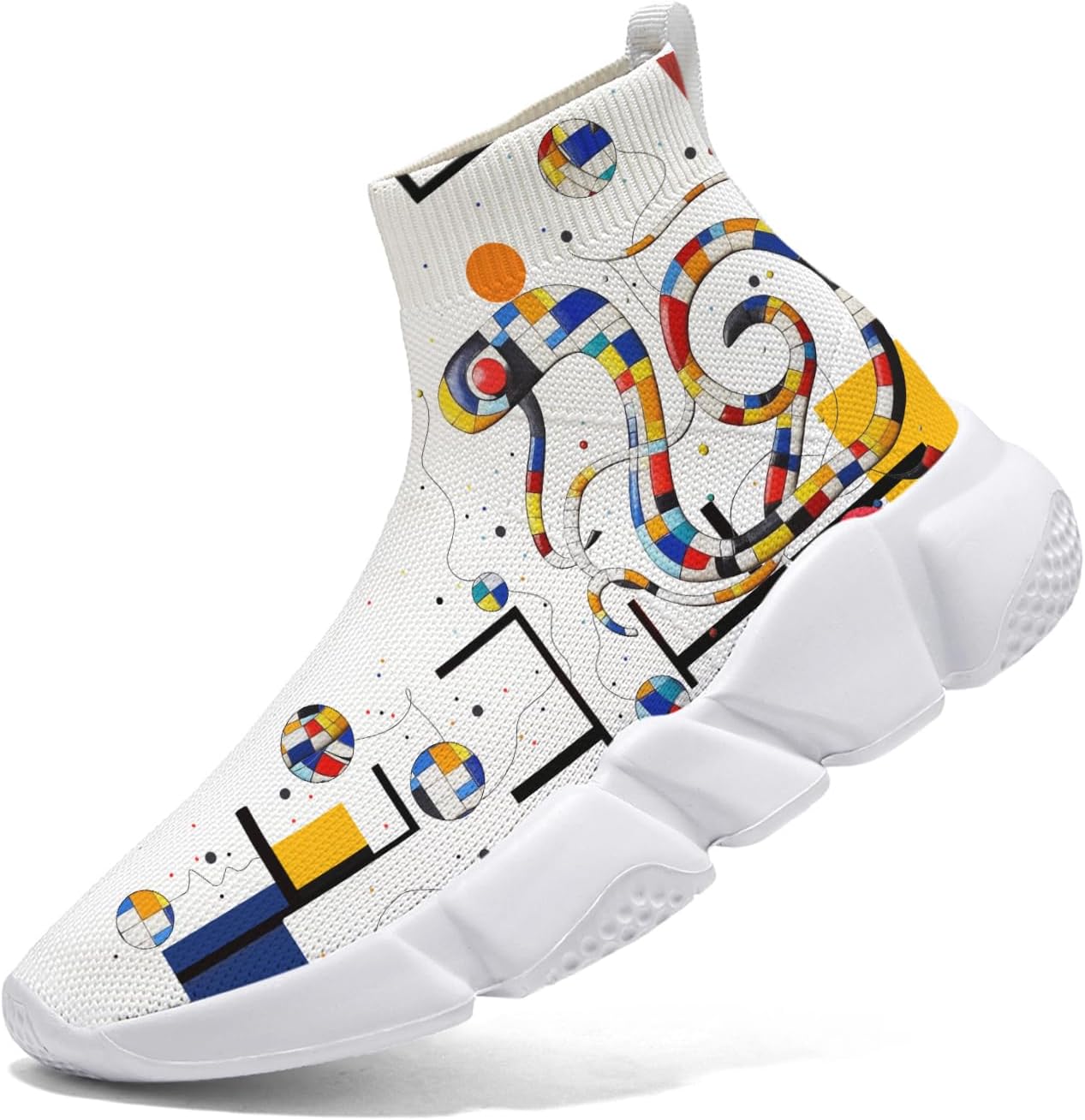 

Мужские носочные кроссовки Hetios в стиле Мондриан, трикотажные слипоны, спортивно-повседневные, расписанные граффити, Mondrian_15