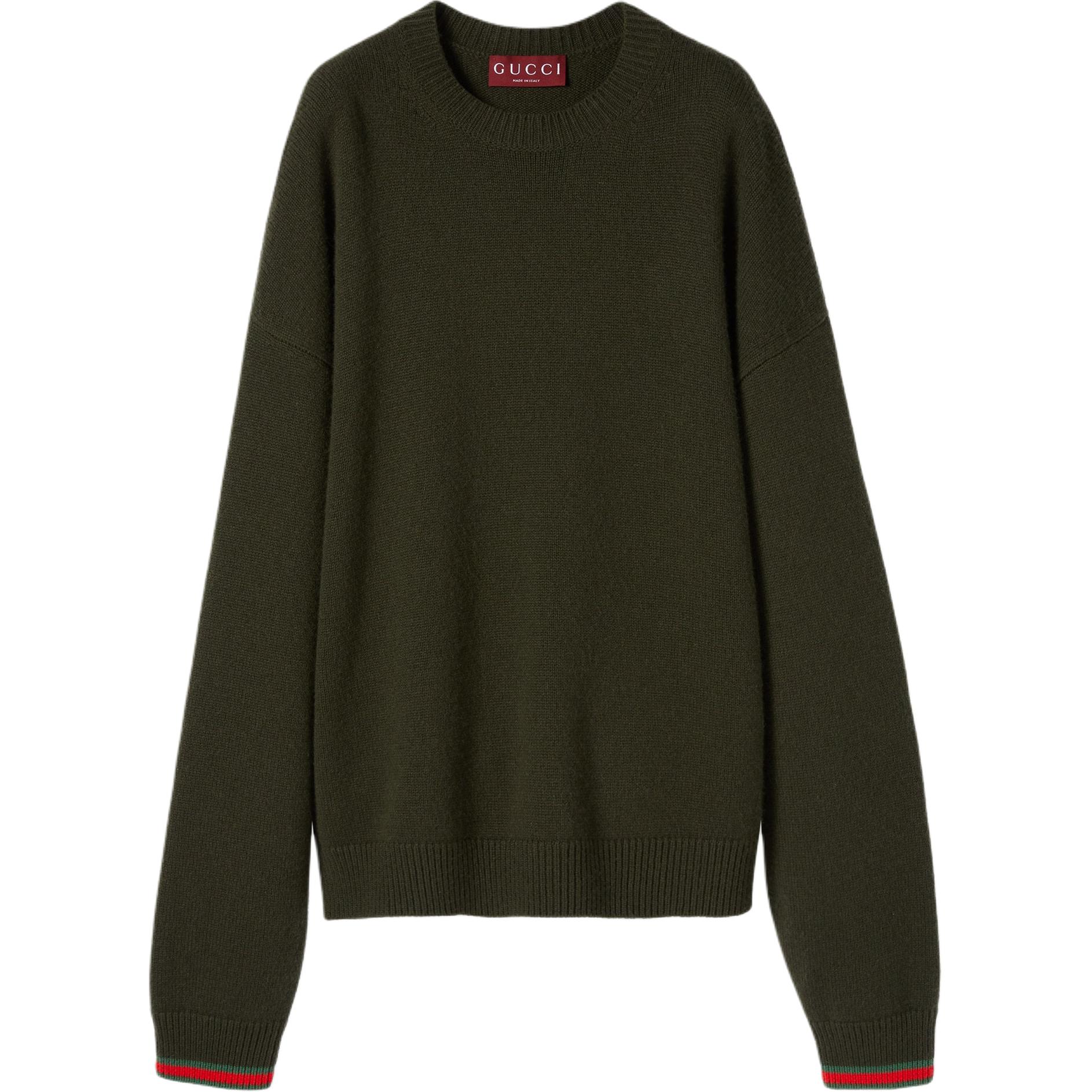 

Шерстяной свитер с кашемиром и отделкой Web Trim GUCCI, темно-зеленый