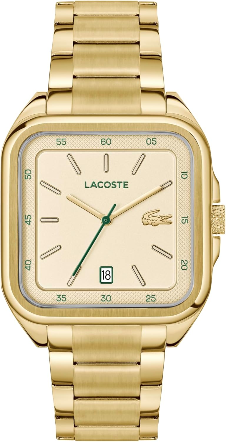 

Lacoste.12.12 Up мужские кварцевые часы - прямоугольный корпус 39 мм - браслет-цепочка - аналоговый циферблат с тремя стрелками и функцией даты - культовый стиль - подарок для него, Gold Plated, Позолоченный, Lacoste.12.12 Up мужские кварцевые часы - прям
