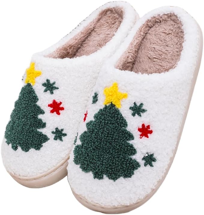 

Рождественские и Хэллоуинские милые мультяшные тапочки с узором: гоблин, пряничный человечек, рождественская елка, улыбающееся лицо для женщин и мужчин, зимние нескользящие мягкие плюшевые домашние тапочки Fswinder, Christmas Tree