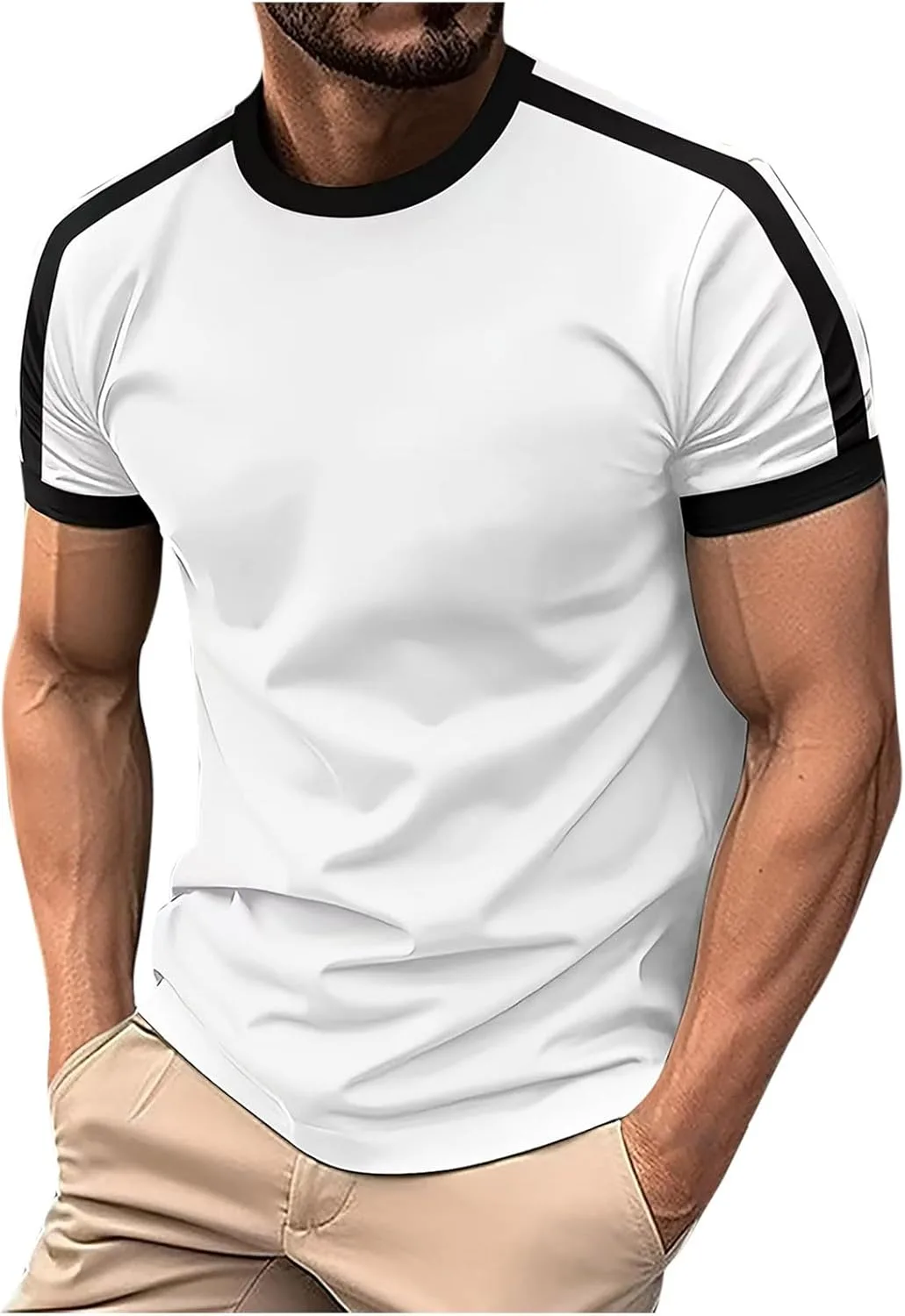 Мужская футболка с контрастными деталями, короткий рукав, Crew Neck, Quick Dry