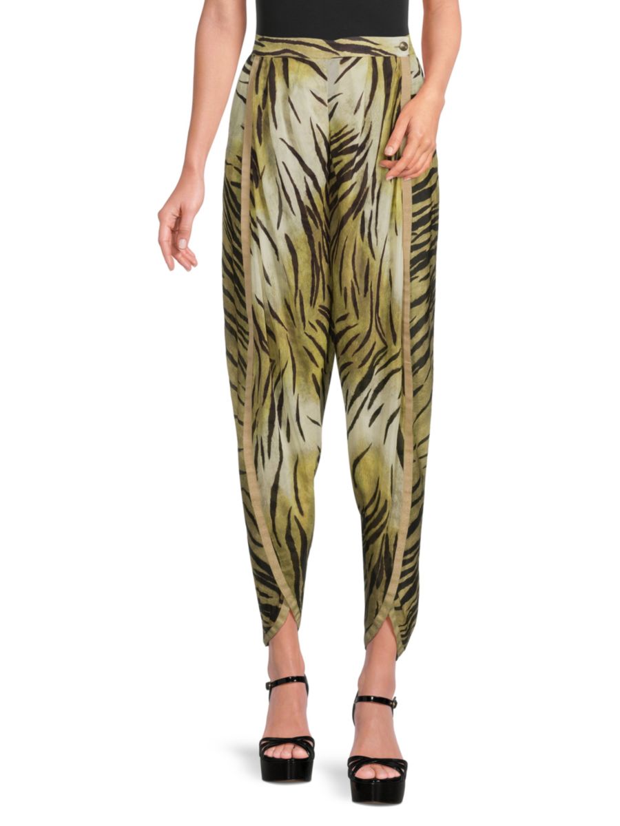 

Брюки-морковки с анималистичным принтом Mykonos Etro, цвет Green Black