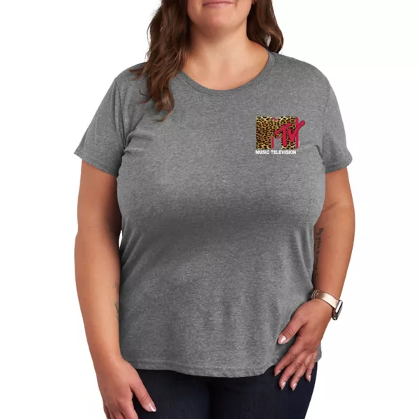 

Плюс футболка с леопардовым принтом логотипа MTV Licensed Character, серый