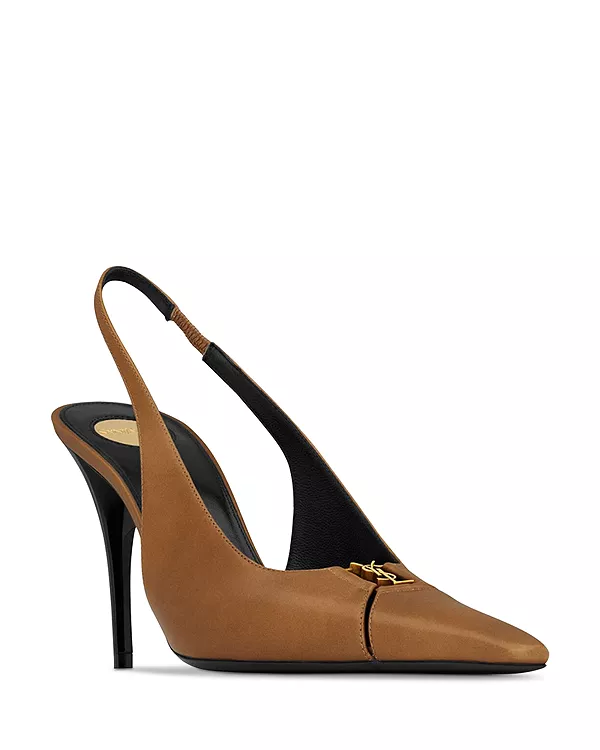 Женские туфли-лодочки Babylone Breteuil с открытой пяткой Saint Laurent, коричневый