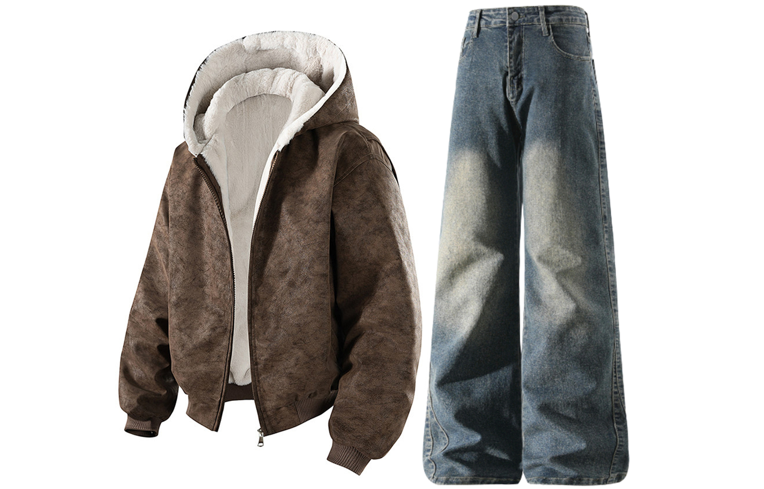 

Повседневная спортивная одежда Unisex с лацканом Moderate X1617, coffee top+vintage синий jeans[no fleece-lined]