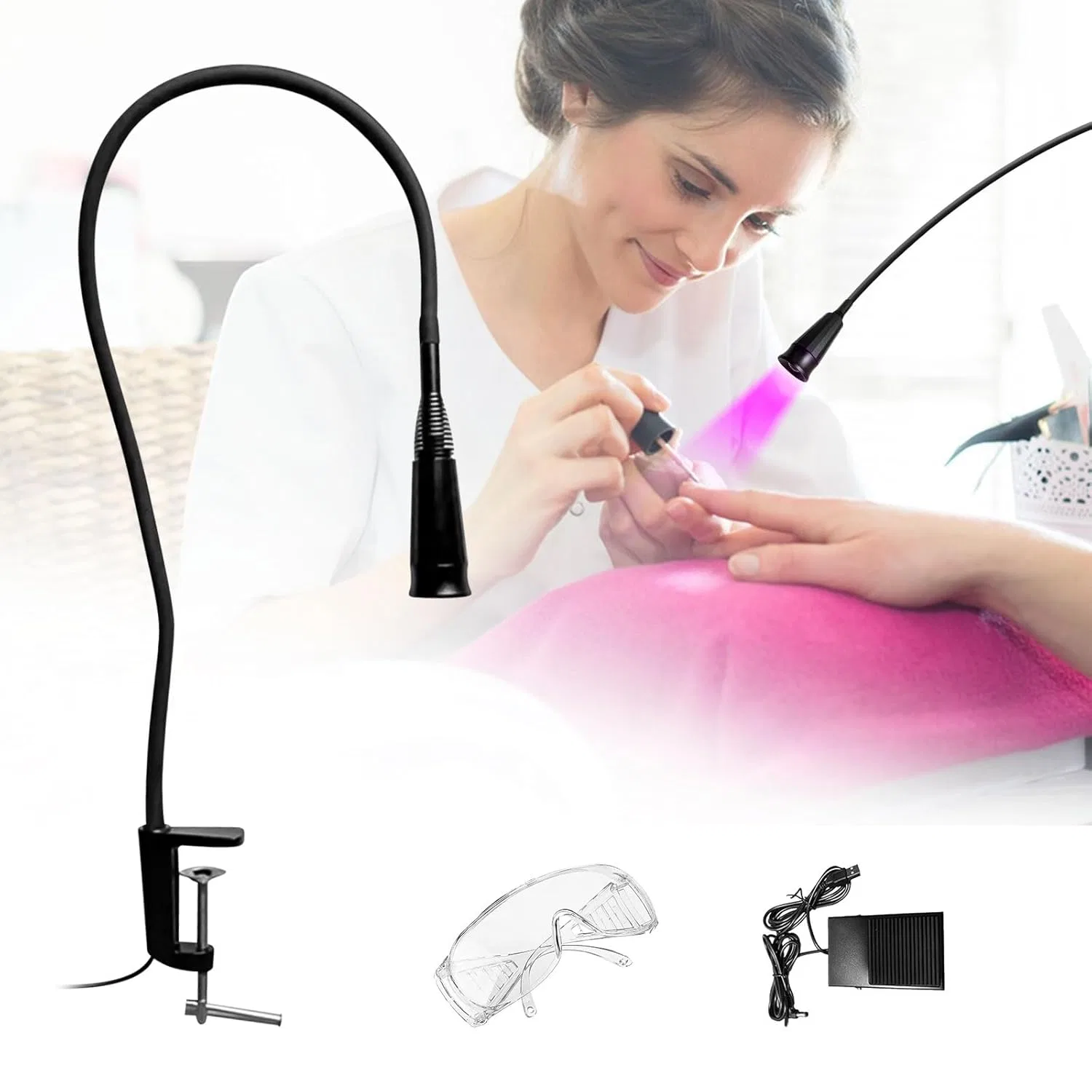 УФ-лампа для наращивания ресниц 10 Вт с LED-светом и ножным переключателем Gotrain