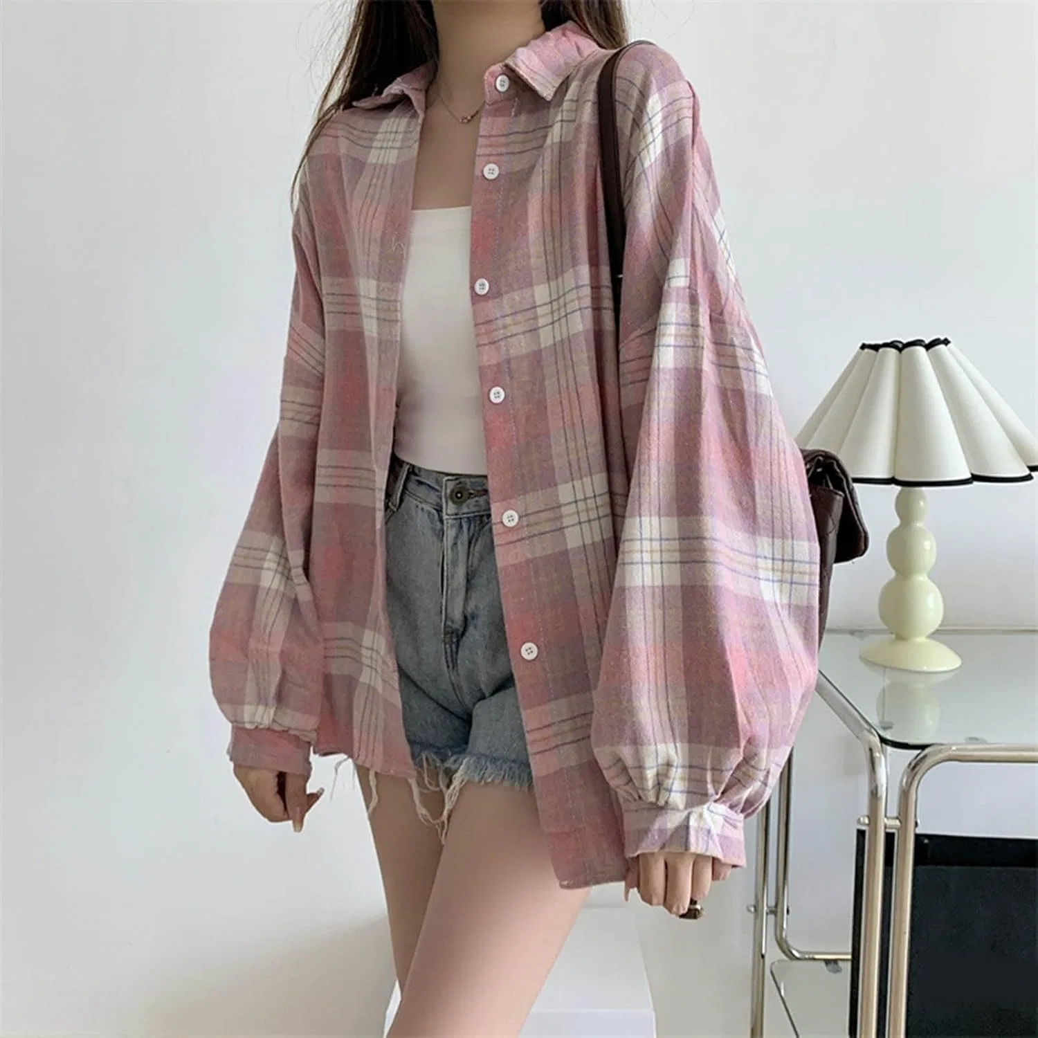 Блуза, длинный рукав, Check Shirt, розовый — фото 2