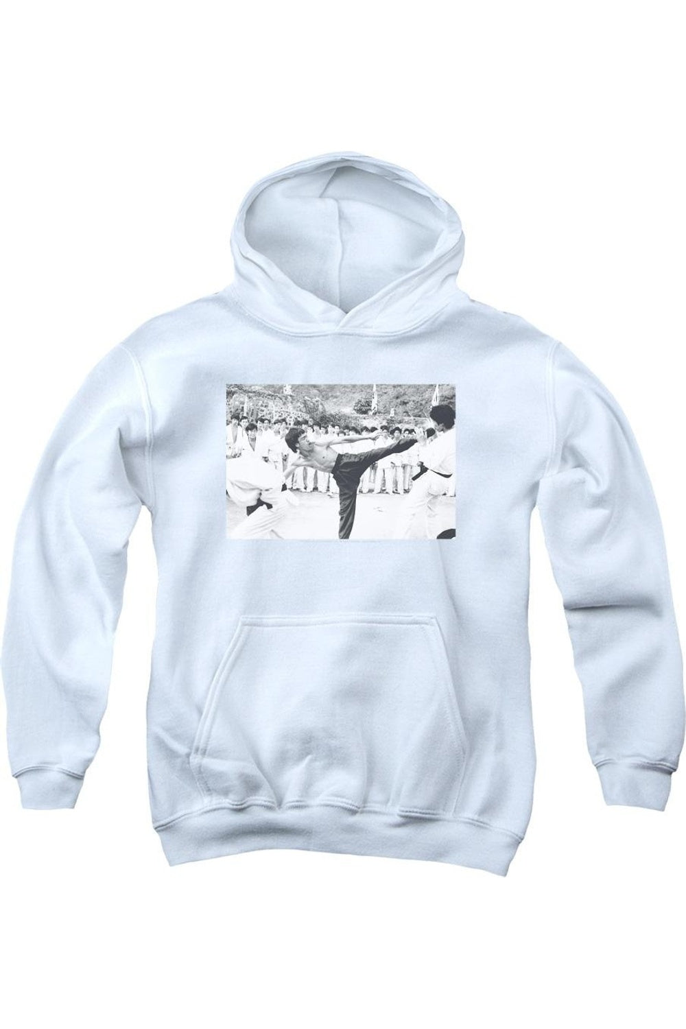 

Брюс Ли Удар в голову молодежная толстовка с капюшоном Gildan, белый