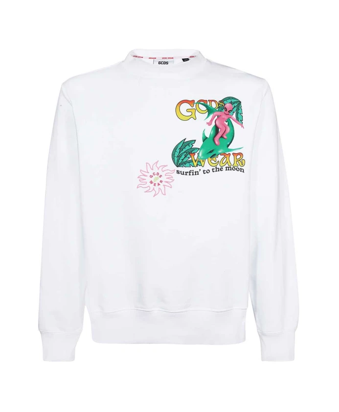 

Хлопковая толстовка с ребристым воротником и принтом. Gcds, белый