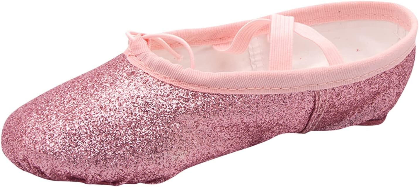 

Балетные туфельки с блестками и раздельной подошвой для девочек, детские танцевальные балетки с эластичными шнурками Generic, розовый