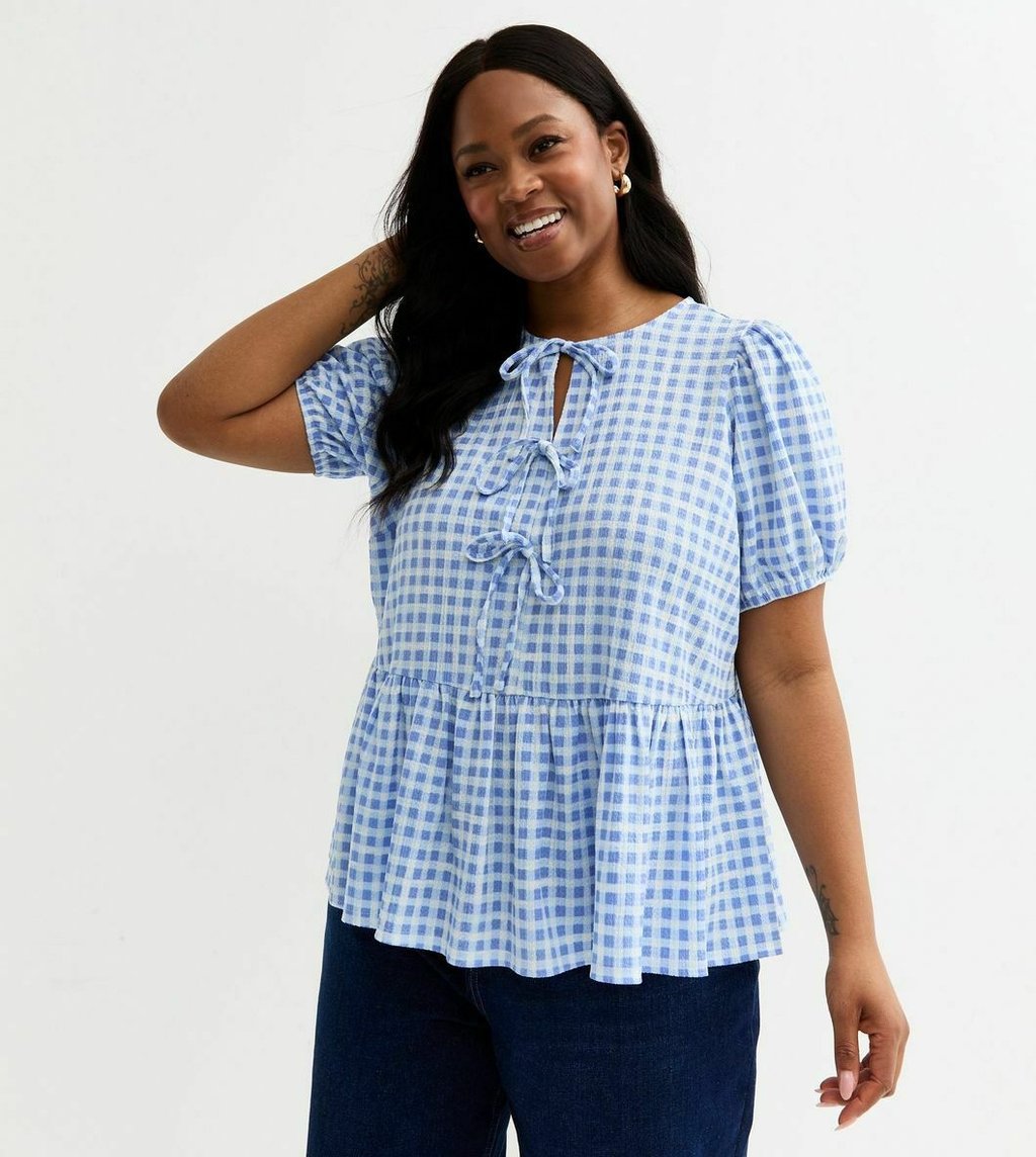 

Блуза CHECKED TIE FRONT PEPLUM New Look Curves, синий