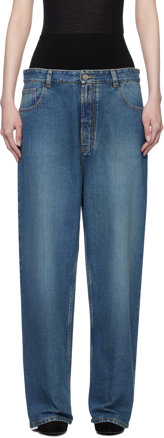 

Синие джинсы с трикотажной полосой ALAÏA, Bleu vintage
