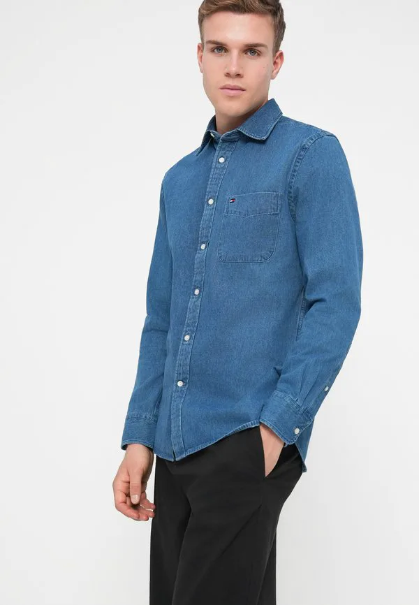 Рубашка из денима стандартного кроя с вышивкой флага Tommy Hilfiger, Mid Blue Denim — фото 4