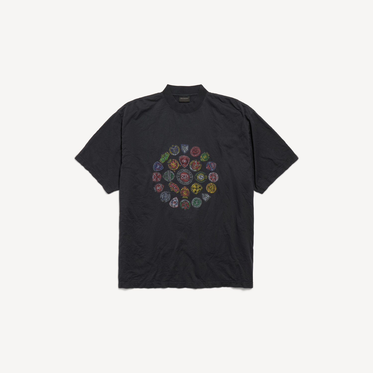 

BALENCIAGA Мужская футболка Spiral Crest среднего кроя в выцветшем черном цвете