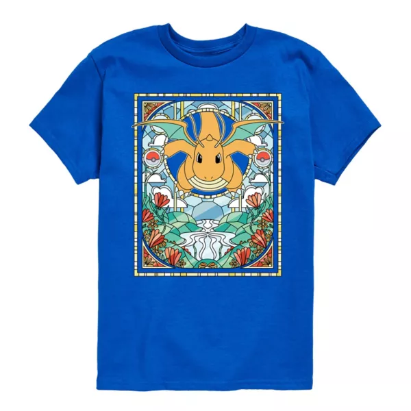 

Футболка для мальчиков 8-20 лет с витражным принтом Dragonite из Pokemon Licensed Character, синий