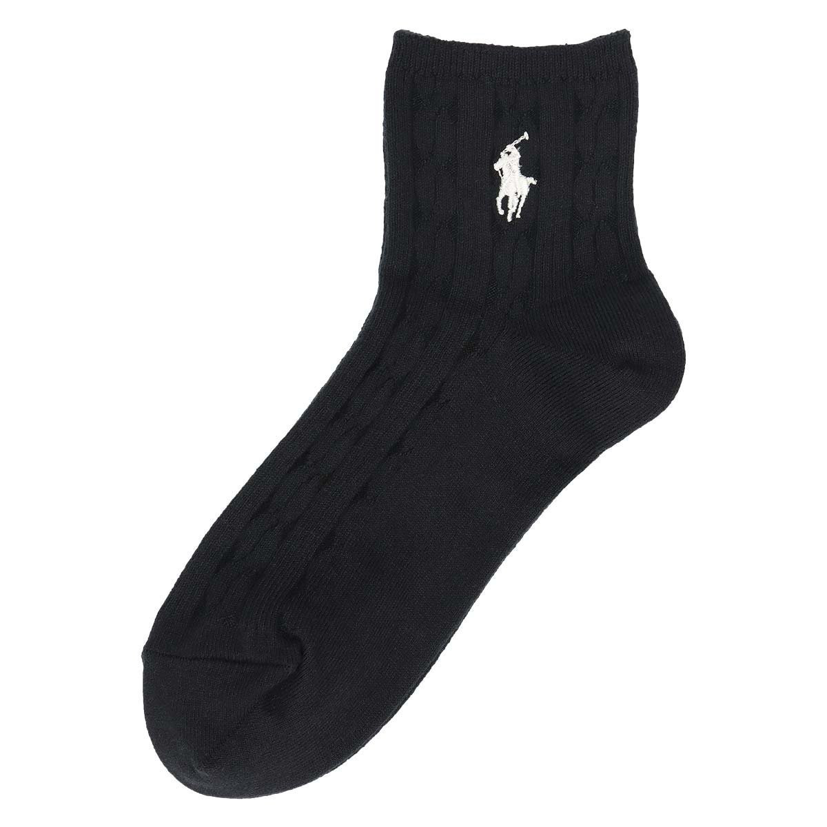 Женские короткие носки с вышивкой в одну точку и узором из кос. Polo Ralph Lauren, 98. Black — фото 2