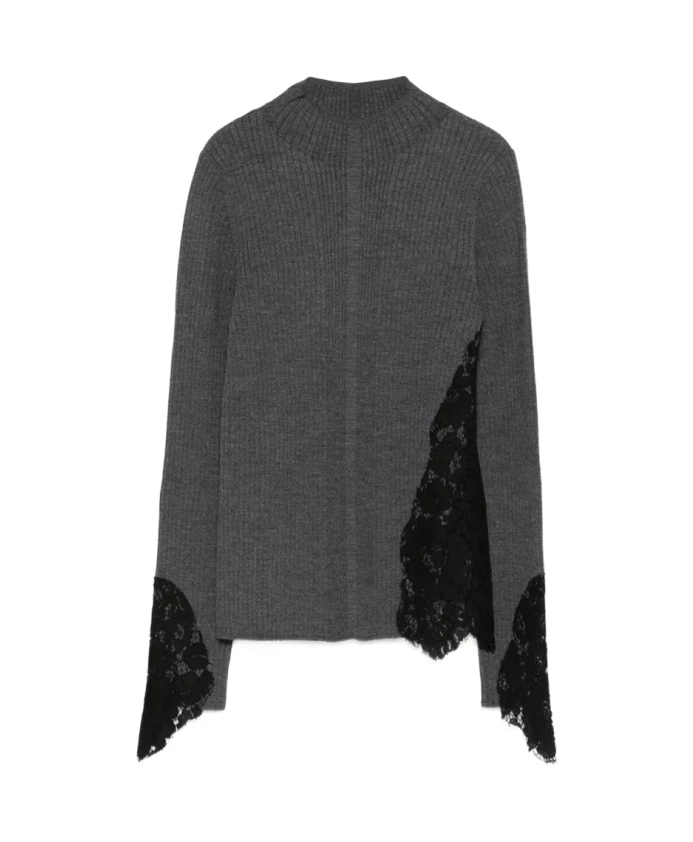 

Вязаный свитер Samoa в рубчик с кружевной вставкой Pinko, серый