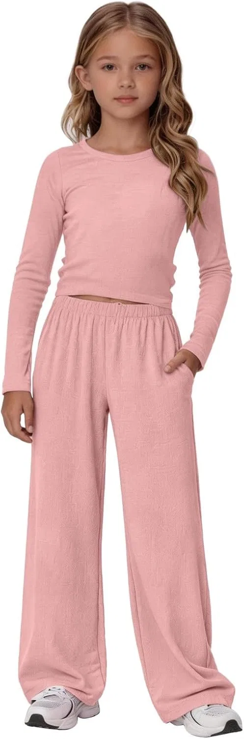 Детский спортивный костюм из топа и широких брюк, Generic, Rose Gold — фото 2