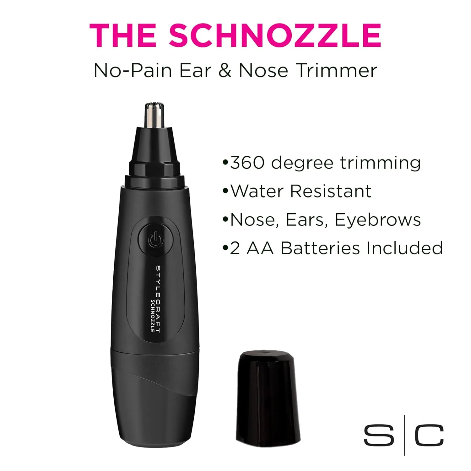 Беспроводной триммер для носа и ушей Stylecraft Schnozzle, водостойкий, портативный, со светодиодной подсветкой, матовый черный., Black — фото 4