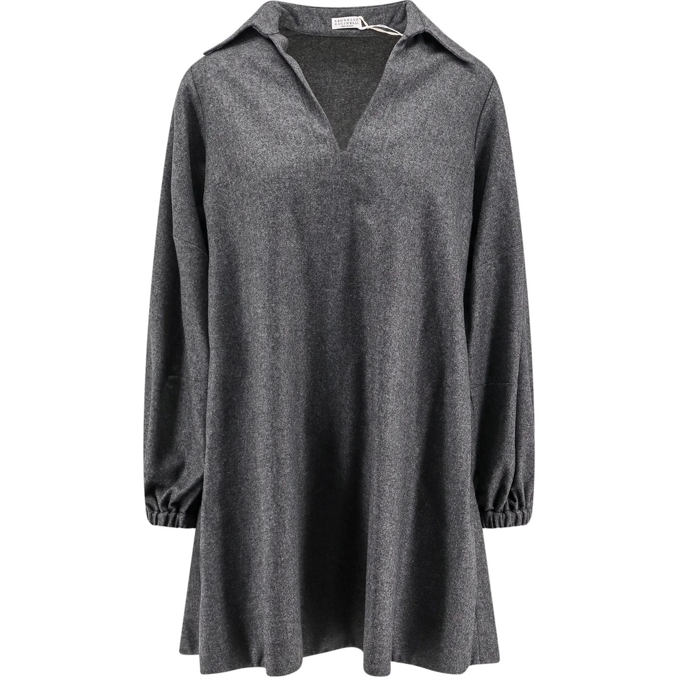 

Мини-платье с длинными рукавами и v-образным вырезом Brunello Cucinelli, темно-серый