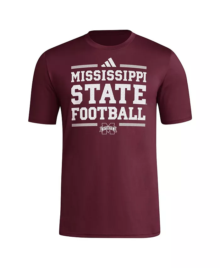 Мужская футболка Mississippi State Bulldogs Locker Football Pre-Game AEROREADY бордового цвета adidas — фото 3