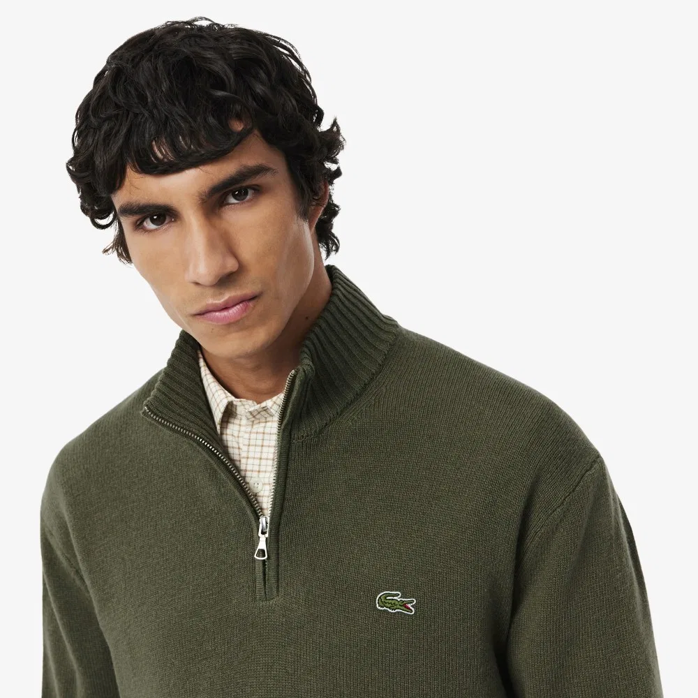 Мужской шерстяной свитер на полумолнии хаки от Lacoste — фото 2