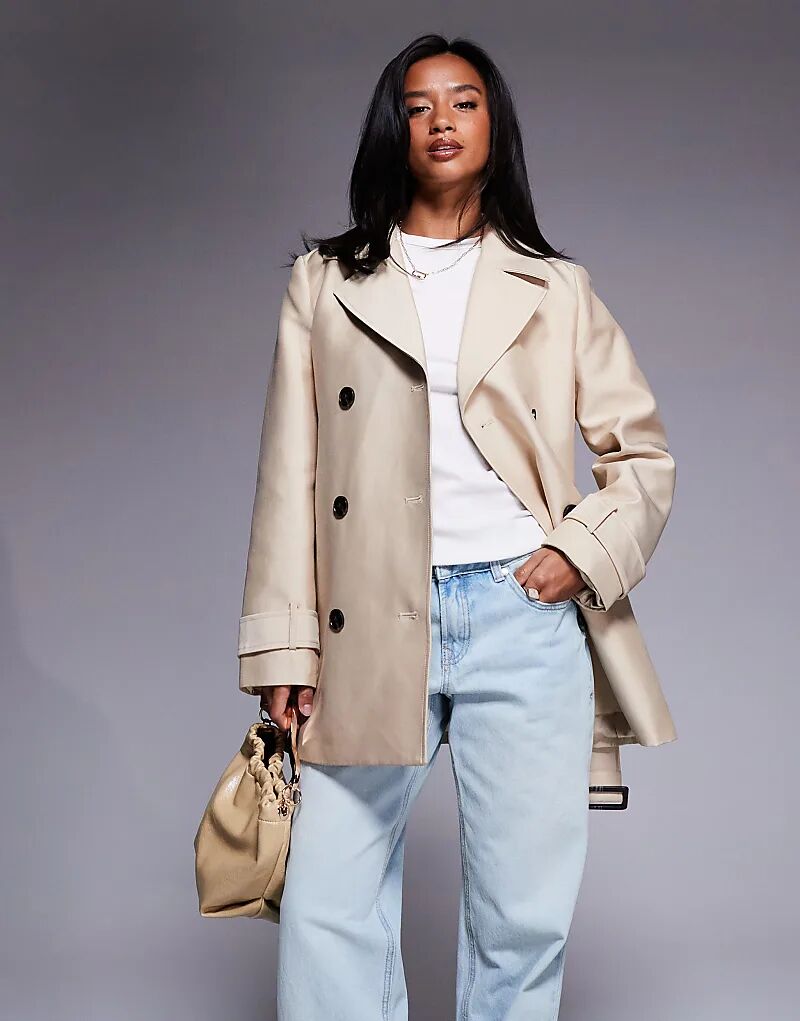 

Короткий тренчкот с поясом Forever New Petite бежевого цвета