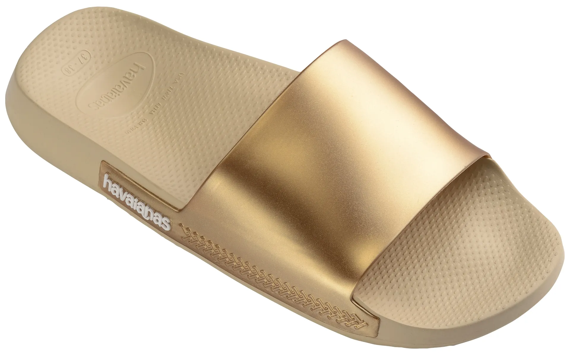 

Мюли для купания Havaianas "SLIDE CLASSIC METALLIC", летняя обувь, тапочки, горки для бассейна металлического цвета, удобной формы, цвет Sand Metallic