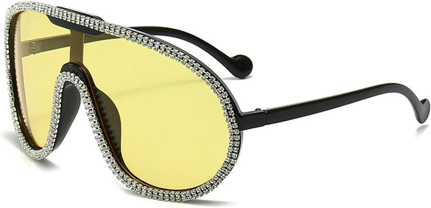 

Солнцезащитные очки COTIA Oversized One Piece Shield Diamond для женщин, винтажные, уникальные, ветрозащитные, для мужчин, ретро, ​​овальные, Silver Yellow