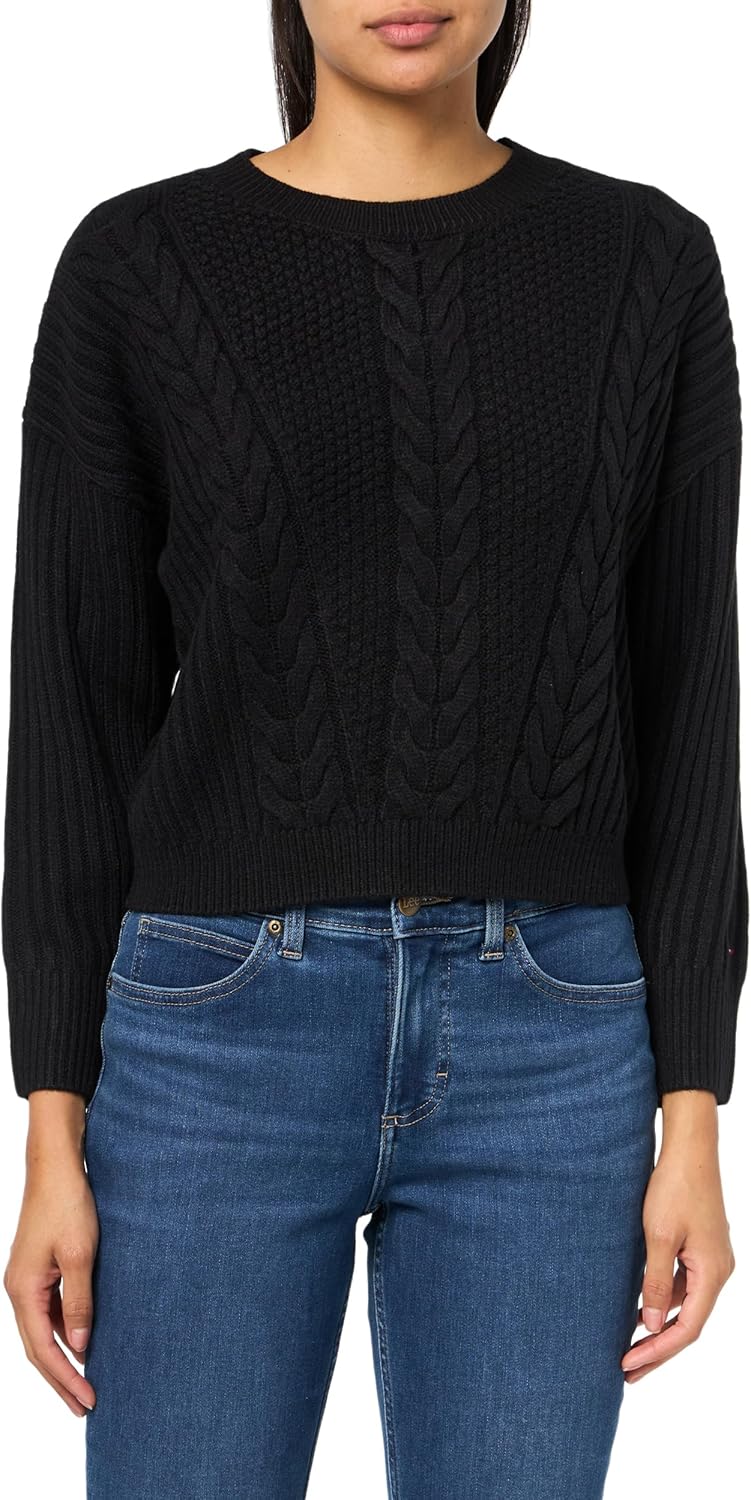 

Женский однотонный повседневный свитер с круглым вырезом Tommy Hilfiger, Black