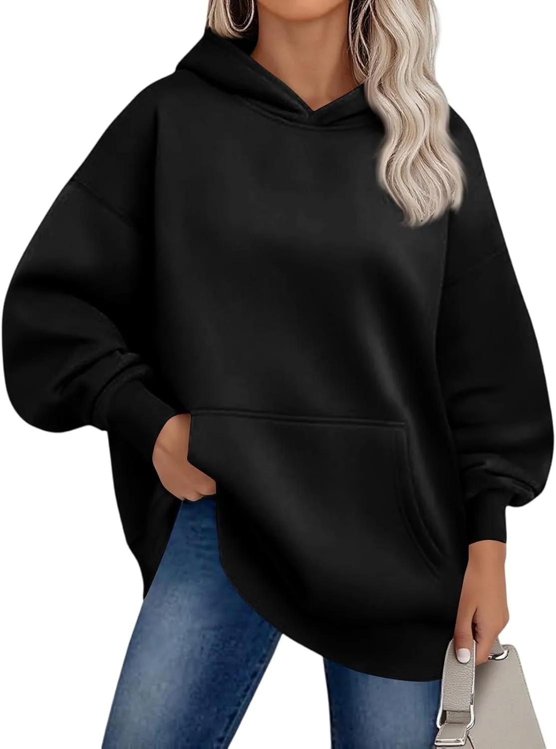 

Полузип худи для женщин, оверсайз, с карманами Shusuen