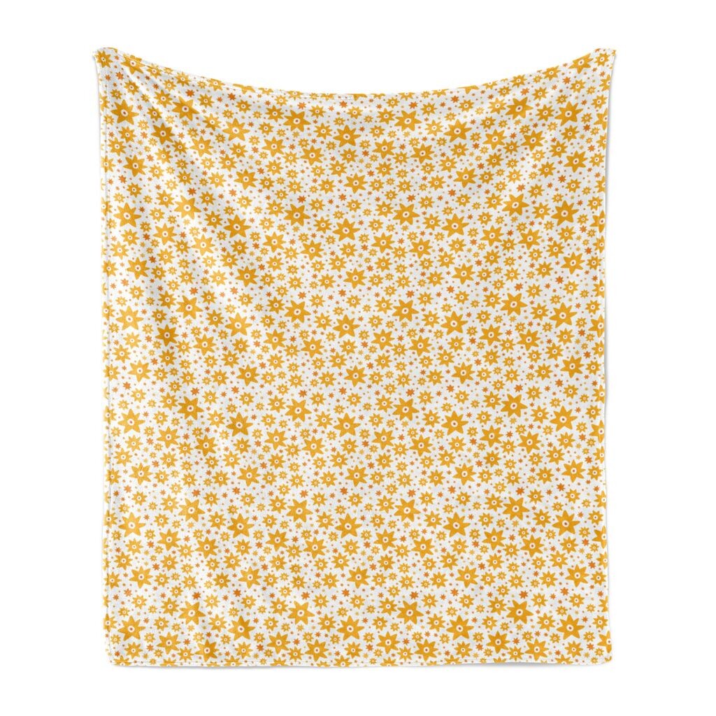 

ABAKUHAUS Детское мягкое фланелевое флисовое одеяло, летний детский душ Petals Stars Garden Blooms Kids Детская игровая комната для девочек, 175 x 230 см, бархатцы и белый