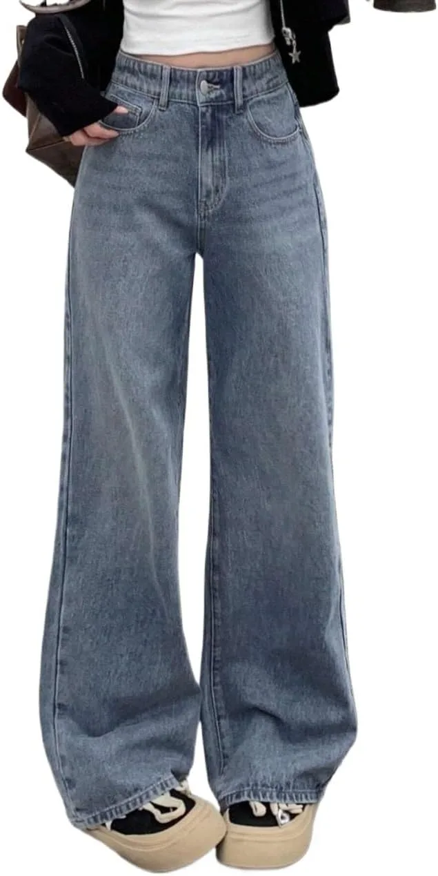 Женские классические джинсы Loose Fit, широкие, удлиненные, с рваным краем Generic, Medium Wash