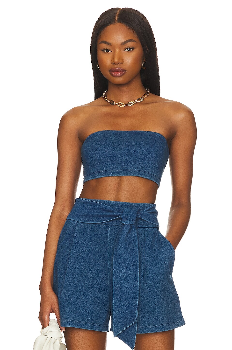 

Топ Susana Monaco Stretch Denim Micro Tube, цвет Light Denim